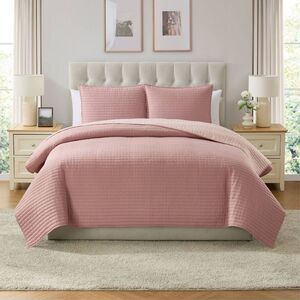 VCNY -  3pc King Home Embroidered Pick Stitch Microfi Pink